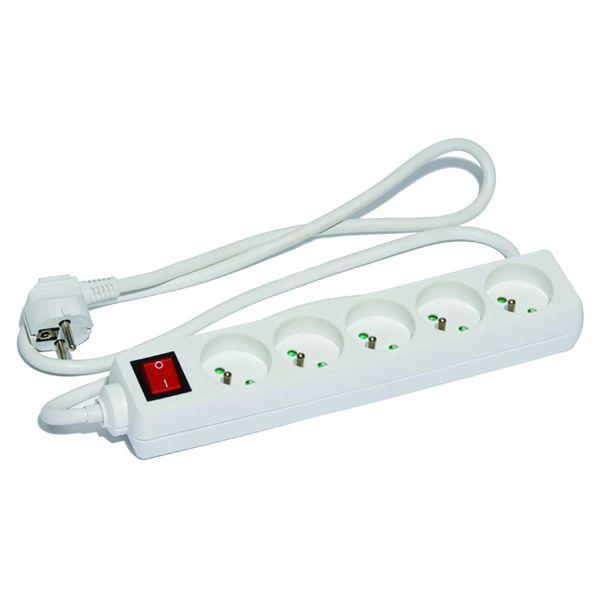 Bloc de prises domestique blanc Xperty 5 prises avec interrupteur et câble 1,5 m